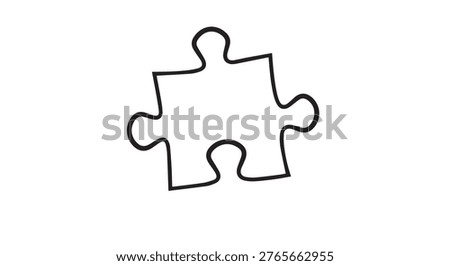 A single, hand-drawn puzzle piece with a black outline on a white background. The piece has a tab and a blank space, characteristic of a jigsaw puzzle.