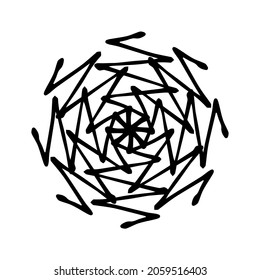 A single hand-drawn snowflake. Vector illustration with doodles. An element for greeting cards, posters, stickers and seasonal design.