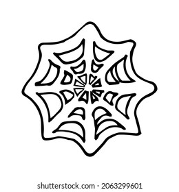 A single hand-drawn snowflake. Vector illustration with doodles. An element for greeting cards, posters, stickers and seasonal design.