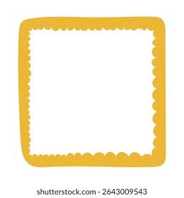 A single hand-drawn square frame with scalloped wavy edges. Bold orange decorative border in doodle style. Ideal for scrapbooking, invitations, greeting cards, photo albums, and creative designs.