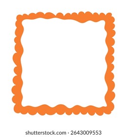 A single hand-drawn square frame with scalloped wavy edges. Bold orange decorative border in doodle style. Ideal for scrapbooking, invitations, greeting cards, photo albums, and creative designs.