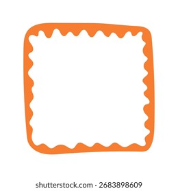 A single hand-drawn square frame with scalloped wavy edges. Bold orange decorative border in doodle style. Ideal for scrapbooking, invitations, greeting cards, photo albums, and creative designs.