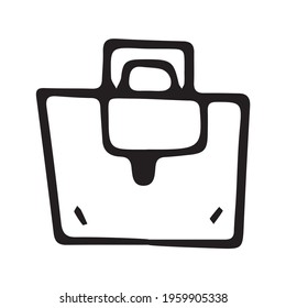 A single hand-drawn suitcase with documents. Doodle, business icon vector illustration. Isolated on a white background, black and white graphics