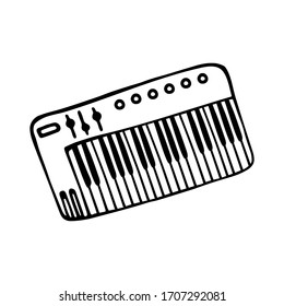 Single hand-drawn synthesizer icon. Symbol of a musical instrument. Vector