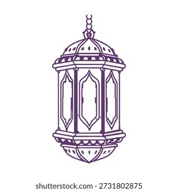 Uma única lanterna de Ramadã pendurada (famosa) em um estilo de ícone de vetor plano limpo. O design apresenta formas geométricas simples e uma estética islâmica moderna, adequada para os temas Ramadan Kareem e Eid. Ideal para ícones da web e de aplicativos, design de interface do usuário, cartazes, banners, cartões de felicitações, mídias sociais e projetos de impressão. Arte vetorial totalmente editável e escalável sem texto.