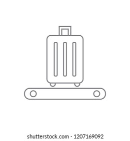 Single hard luggage/ baggage conveyor belt / roller black contour thin line icon, simple modern flat design graphic for digital app, ui, ux, web, button, interface vector isolated white background