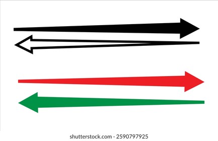 Single head black red white green arrow icon vector on white background. Arrow icon for your web site design.  Vector horizontal parallel arrow variation isolated on white background. 