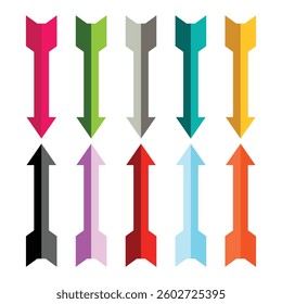 Single headed 3d long arrow icon.  Arrow vector icons set. Colorful 3d arrows. Long 3D vector single headed arrow icon set. Shiny icons. Illustration isolated on white background.