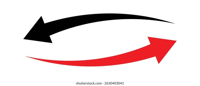Conjunto de ícone de seta curva de uma única ponta preta e vermelha. Uma ilustração de seta vermelha preta final. Seta de ponta única. Design de vetor substituível. Seta semicírculo. 