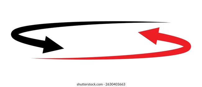 Conjunto de ícone de seta curva de uma única ponta preta e vermelha. Seta semicírculo. Seta de ponta única. Design de vetor substituível. Uma ilustração de seta vermelha preta final.