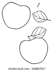 Single heart-shape construct apple with one leaf and a stem on white background in the Delightful garden collection