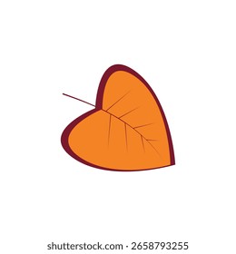 Single heart-shaped orange leaf. Symbol of warmth and seasonal love. Fully editable vector with customizable background.