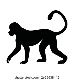 A single high quality silhouette illustration of a monkey perfect for logos designs