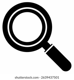 A single, high-resolution black and white magnifying glass icon, perfect for websites or applications.