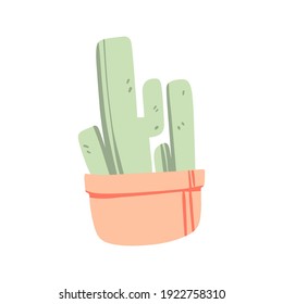 Single home cactus vector flat style. Saguaro Cactus isolated on white background. Indoor cactus plant in a ceramic pot pastel colors illustration. Desert Cacti office home decor sticker