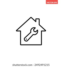 Single home repair line icon, simple maintenance service flat design illustration pictogram, infographic vector for app ads web banner button ui interface elements isolated on white background