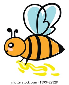 A single honey bee with honey in its comb vector color drawing or illustration