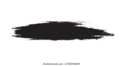 Un solo trazo de pincel negro Horizontal con bordes texturizados, aislado sobre un fondo blanco limpio, creando un elemento de diseño minimalista y artístico.