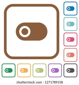 Single horizontal toggle simple icons in color rounded square frames on white background