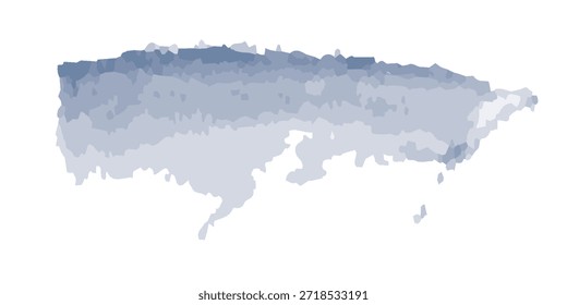 Um único traçado de pincel de aquarela horizontal com uma aparência texturizada e em camadas em vários tons de azul e cinza, isolado em um plano de fundo branco.
