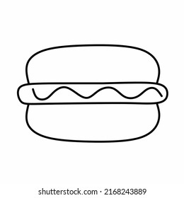 Single hot dog line icon in linear style isolated on white background. Pictogram symbol and illustration for logo. Thin black line vector.
