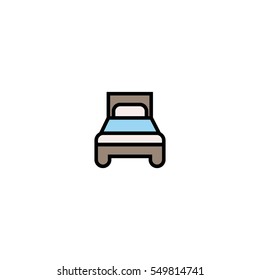 Single hotel room flat line icon, single bed