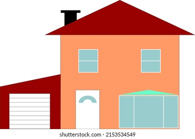 single house with bow window and car port illustration