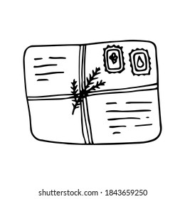 Single house envelope with letter icon. Hand drawn vector illustration in doodle style outline drawing isolated on white background.