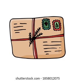 Single house envelope with letter icon. Hand drawn vector illustration in doodle style outline drawing isolated on white background.