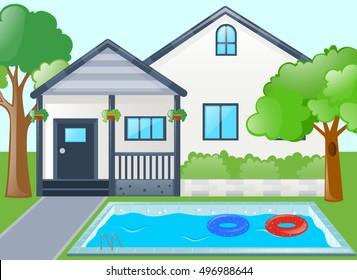 Single house with swimming pool illustration