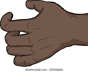 Single human hand holding nothing over white background