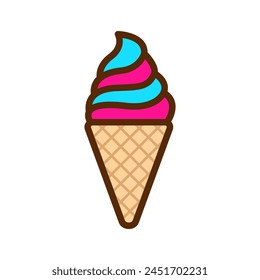 Single ice cream cone icon with colorful design. Ice cream cone cartoon illustration