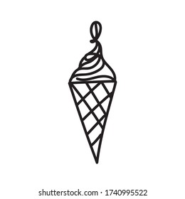 Single ice cream in doodle style. Hand drawn vector illustration for greeting cards, posters, stickers and seasonal design.	
