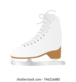 Single ice skate shoe isolated on a white background. Boot with blade. Sports equipment for ice and figure skating.