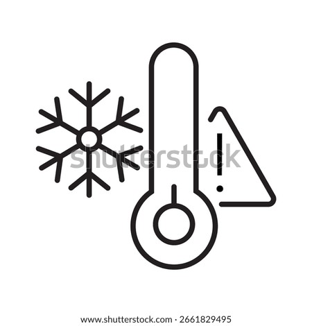 Single icon of an alert for extreme cold weather in outline style, editable stroke vector illustration.