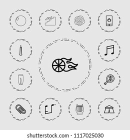Single icon. collection of 13 single outline icons such as tent, dollar search, music note, clip, home on phone display, candle. editable single icons for web and mobile.