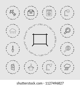 Single icon. collection of 13 single outline icons such as hanger, box, trowel, rain, search, satellite, love card, washing machine. editable single icons for web and mobile.