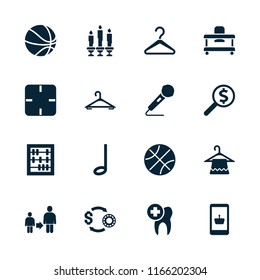 Single icon. collection of 16 single filled icons such as hanger, online shopping, abacus, basketball, baby walker, clock. editable single icons for web and mobile.