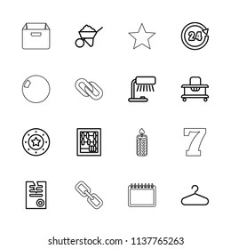 Single icon. collection of 16 single outline icons such as baby walker, casino chip, hanger, paper, construction, table lamp, abacus. editable single icons for web and mobile.