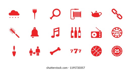 Single icon. collection of 18 single filled icons such as barber brush, 25 casino chip, trowel, wine glass, dollar search. editable single icons for web and mobile.