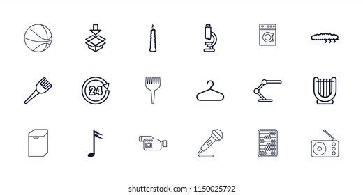 Single icon. collection of 18 single outline icons such as coloring brush, hanger, microscope, harp, caterpillar, box, music note. editable single icons for web and mobile.