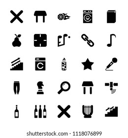 Single icon. collection of 25 single filled icons such as washing machine, table, harp, candle, microphone, cancel, wine glass. editable single icons for web and mobile.