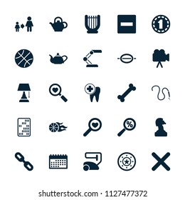 Single icon. collection of 25 single filled icons such as vacuum cleaner, son and father, minus, chess horse, harp, heart search. editable single icons for web and mobile.