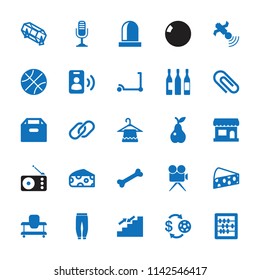 Single icon. collection of 25 single filled icons such as cheese, kick scooter, baby walker, hanger, casino chip and money, lottery. editable single icons for web and mobile.