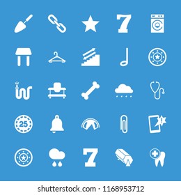 Single icon. collection of 25 single filled icons such as baby walker, hanger, casino chip, 7 number, paper clip, tent, water hose. editable single icons for web and mobile.