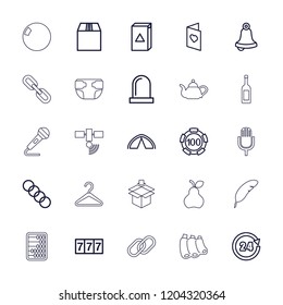 Single icon. collection of 25 single outline icons such as 7 number, 100 casino chip, washing machine, bell, cargo container. editable single icons for web and mobile.