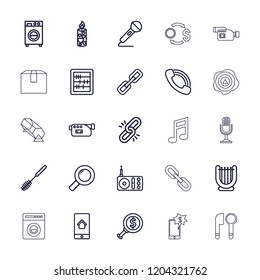 Single icon. collection of 25 single outline icons such as toilet brush, abacus, chain, harp, dollar search, candle, search, radio. editable single icons for web and mobile.