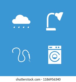 Single icon. collection of 4 single filled icons such as water hose, rain, table lamp. editable single icons for web and mobile.