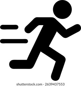 A single icon depicting a fast-running man, isolated on a white background. Simple and dynamic design.