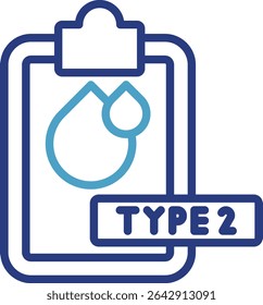Un solo ícono representa un Portapapeles con un documento que contiene datos del tipo de sangre dos que se refieren a la diabetes mellitus, una afección crónica caracterizada por niveles altos de azúcar en la sangre.